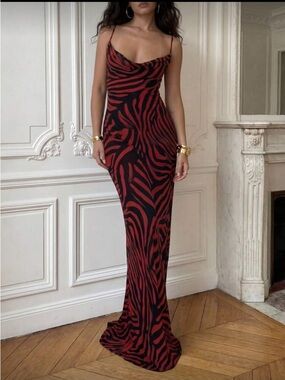 Red and Black Zebra Slip Maxi Dress